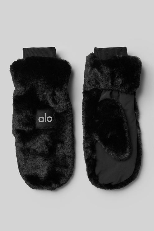 alo Women's Faux Fur Mittens - Black
