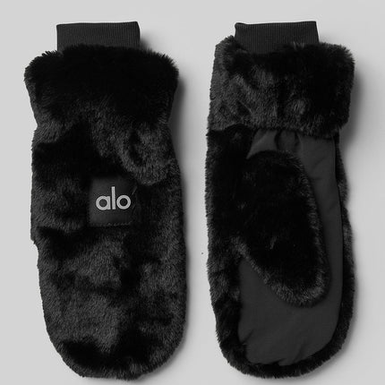 alo Women's Faux Fur Mittens - Black