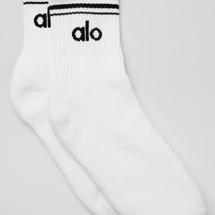 alo Women's Unisex Half-Crew Throwback Sock - White/Black
