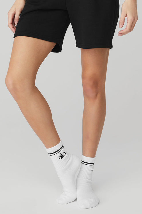 alo Women's Unisex Half-Crew Throwback Sock - White/Black