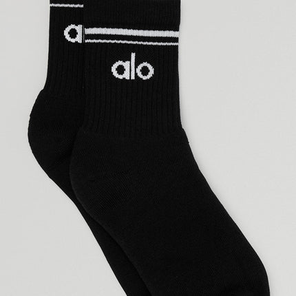 alo Women's Unisex Half-Crew Throwback Sock - Black/White