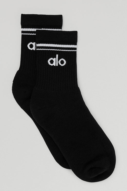 alo Women's Unisex Half-Crew Throwback Sock - Black/White
