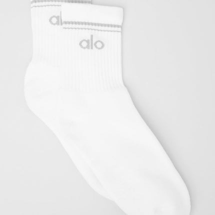 alo Women's Unisex Half-Crew Throwback Sock - White/Titanium