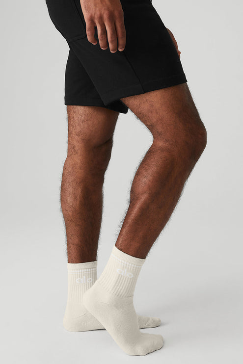 alo Women's Unisex Half-Crew Throwback Sock - Bone/White