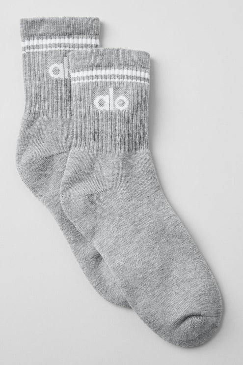 alo Women's Unisex Half-Crew Throwback Sock - Athletic Heather Grey/White