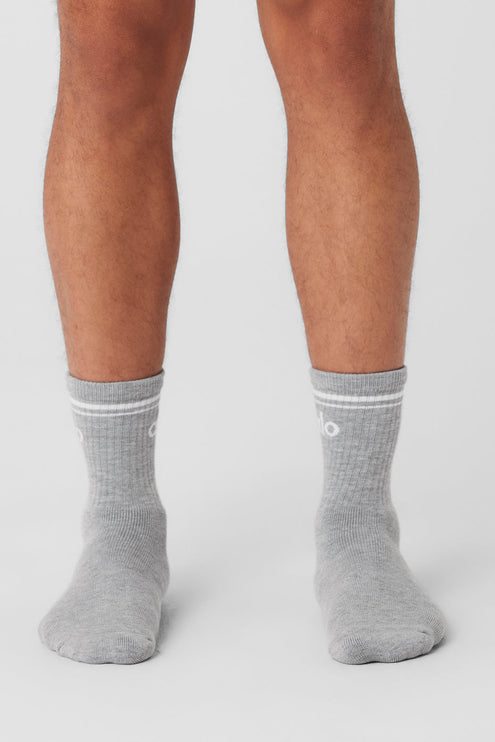 alo Women's Unisex Half-Crew Throwback Sock - Athletic Heather Grey/White