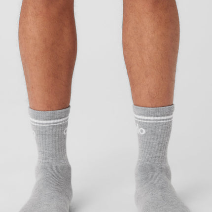 alo Women's Unisex Half-Crew Throwback Sock - Athletic Heather Grey/White