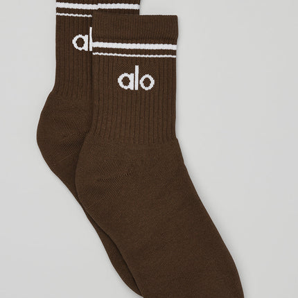 alo Women's Unisex Half-Crew Throwback Sock - Espresso/White