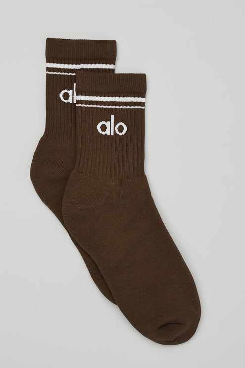 alo Women's Unisex Half-Crew Throwback Sock - Espresso/White