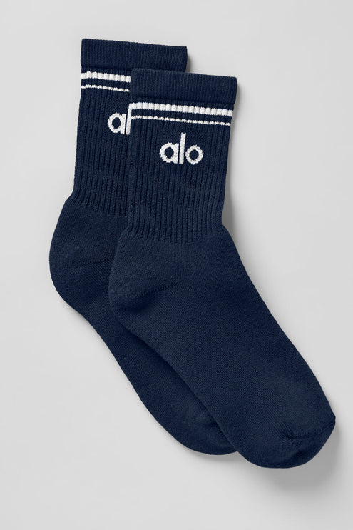 alo Women's Unisex Half-Crew Throwback Sock - Navy/White