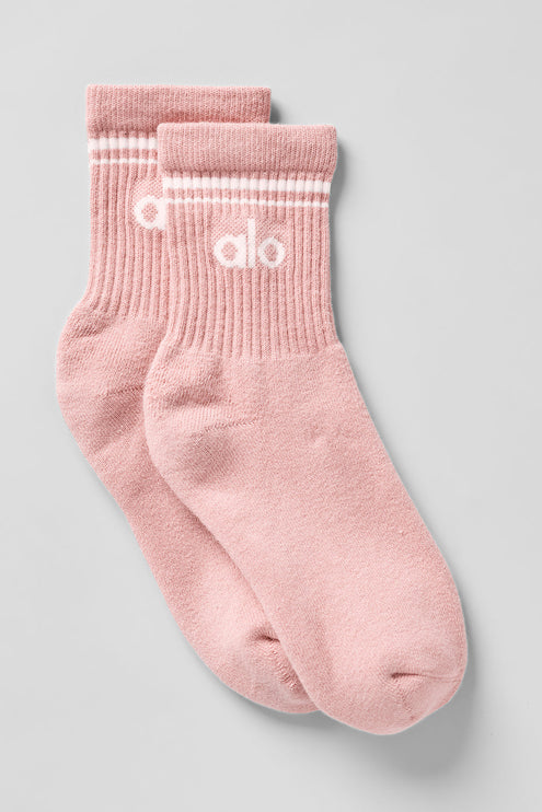 alo Women's Unisex Half-Crew Throwback Sock - Pink Quartz/White