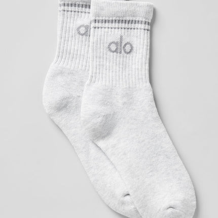 alo Women's Unisex Half-Crew Throwback Sock - White Heather/Grey