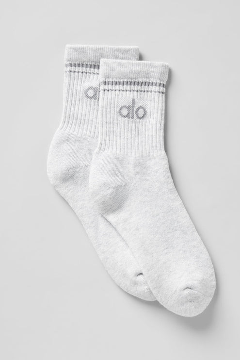 alo Women's Unisex Half-Crew Throwback Sock - White Heather/Grey