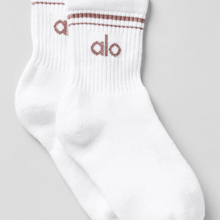 alo Women's Unisex Half-Crew Throwback Sock - White/Mushroom
