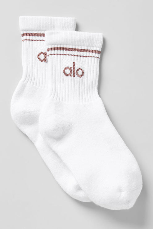 alo Women's Unisex Half-Crew Throwback Sock - White/Mushroom