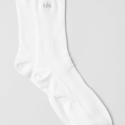 alo Women's Unisex Half-Crew Understated Sock - White