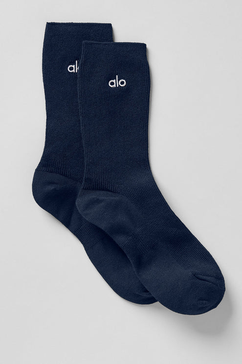 alo Women's Unisex Half-Crew Understated Sock - Navy