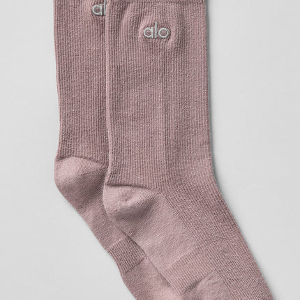 alo Women's Unisex Half-Crew Understated Sock - Mushroom
