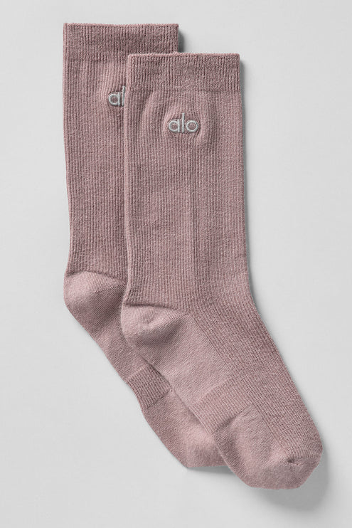 alo Women's Unisex Half-Crew Understated Sock - Mushroom