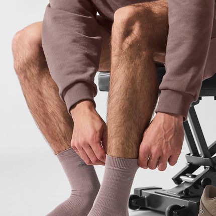 alo Men's Unisex Half-Crew Understated Sock - Mushroom