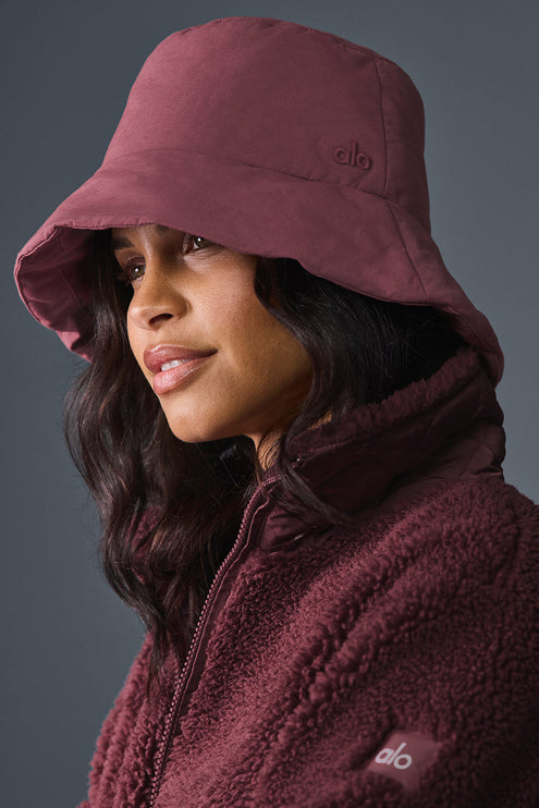 alo Men's Good Shade Puffer Bucket Hat - Burgundy Truffle
