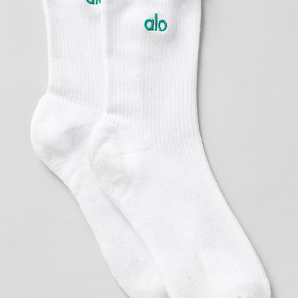 alo Women's Women's Lettuce Edge Sock - White/Spruce Green