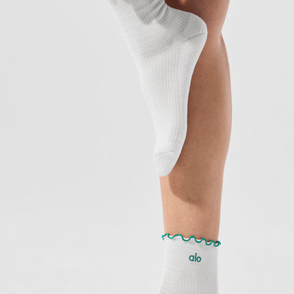 alo Women's Women's Lettuce Edge Sock - White/Spruce Green