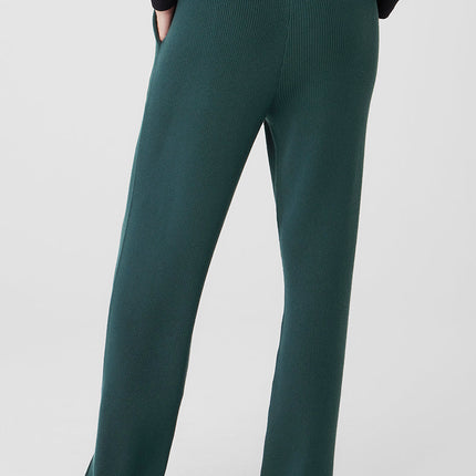 alo Women's Knit High-Waist Salana Wide Leg Pant - Midnight Green