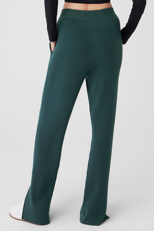 alo Women's Knit High-Waist Salana Wide Leg Pant - Midnight Green