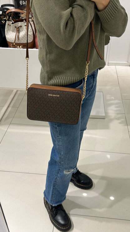 Michael Kors Women's Jet Set Large Printed Logo Crossbody Bag Brown
