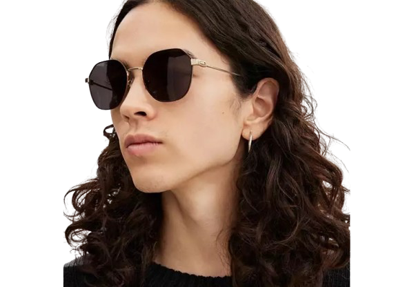 Coach Women's Hinged Geometric Round Sunglasses Antique Gold/ Wine
