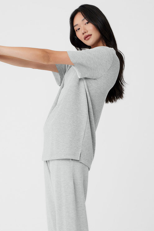 alo Women's Chill Short Sleeve - Athletic Heather Grey