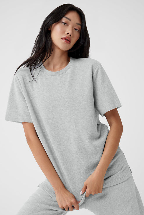 alo Women's Chill Short Sleeve - Athletic Heather Grey