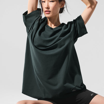 alo Women's Double Take Short Sleeve - Charcoal Green