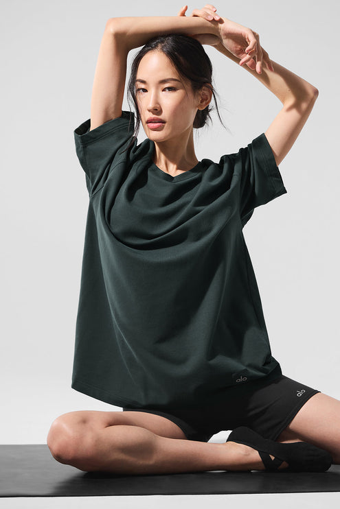 alo Women's Double Take Short Sleeve - Charcoal Green