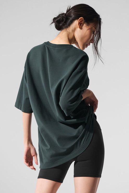 alo Women's Double Take Short Sleeve - Charcoal Green