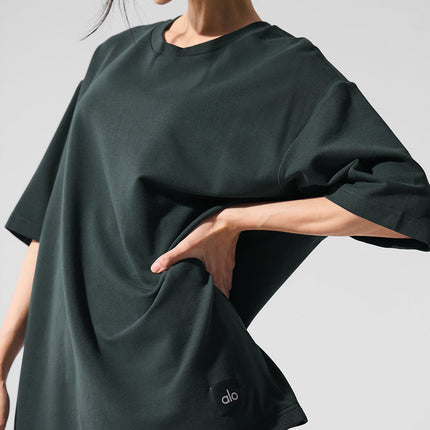 alo Women's Double Take Short Sleeve - Charcoal Green