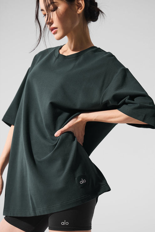 alo Women's Double Take Short Sleeve - Charcoal Green