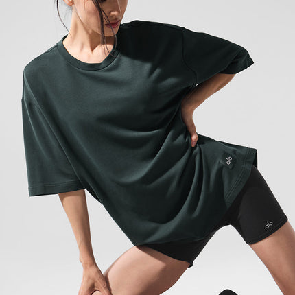 alo Women's Double Take Short Sleeve - Charcoal Green
