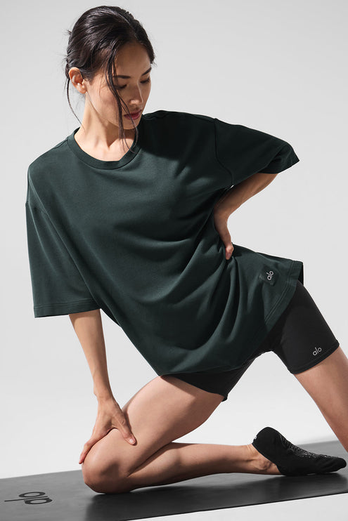 alo Women's Double Take Short Sleeve - Charcoal Green