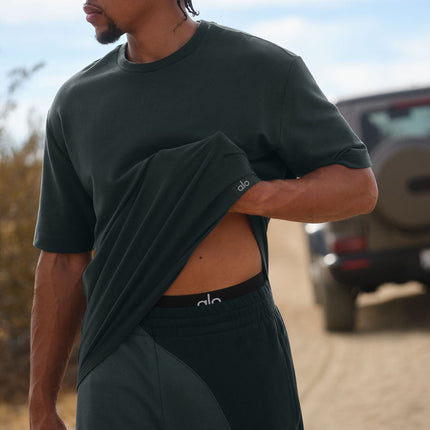 alo Men's Double Take Short Sleeve - Charcoal Green