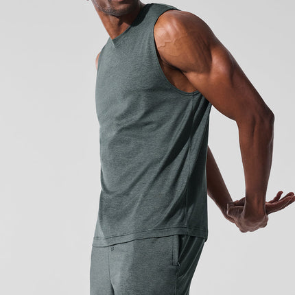 alo Men's Conquer Muscle Tank - Charcoal Green Heather