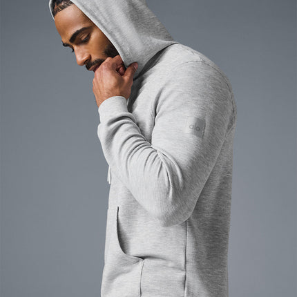 alo Men's Micro Waffle Fast Break Hoodie - Athletic Heather Grey