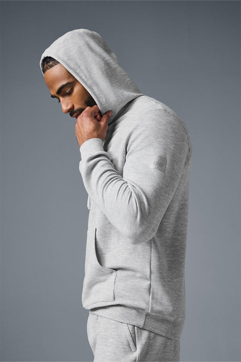 alo Men's Micro Waffle Fast Break Hoodie - Athletic Heather Grey