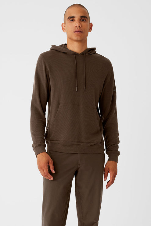 alo Men's Micro Waffle Fast Break Hoodie - Espresso