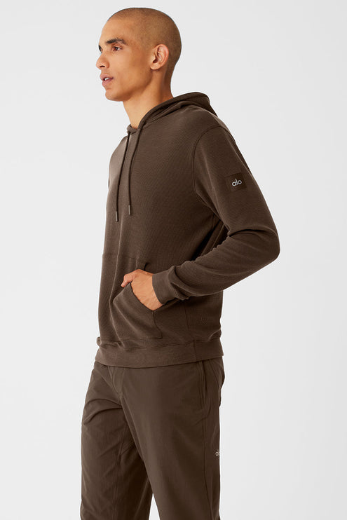 alo Men's Micro Waffle Fast Break Hoodie - Espresso