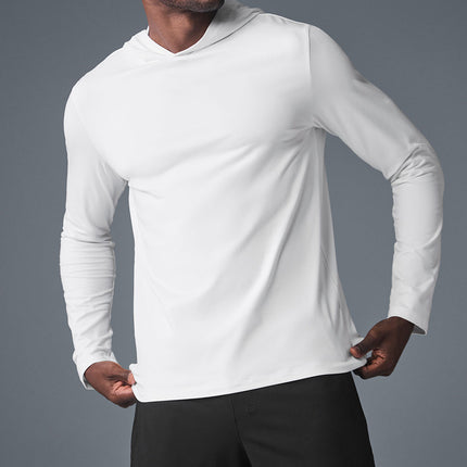alo Men's Conquer Reform Long Sleeve With Hood - White