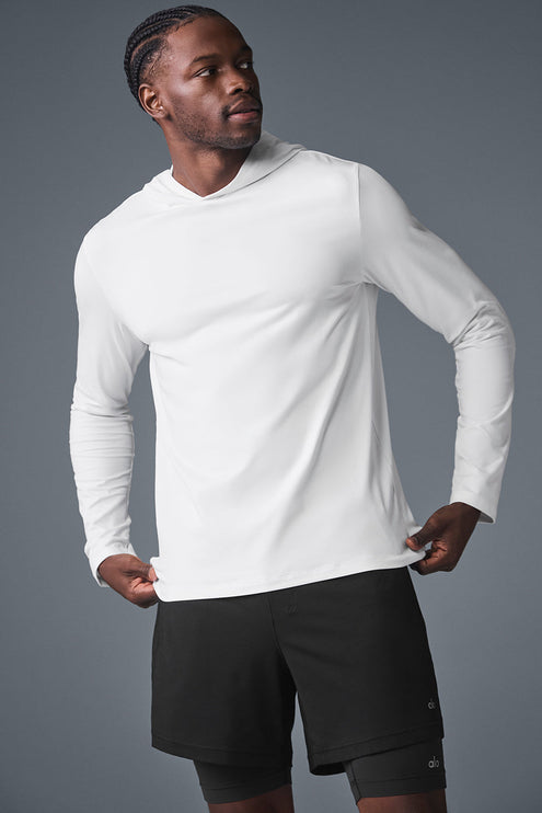 alo Men's Conquer Reform Long Sleeve With Hood - White