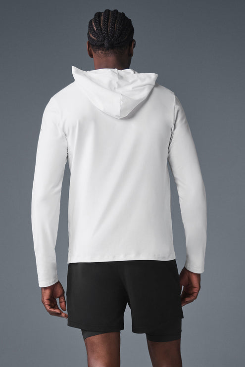alo Men's Conquer Reform Long Sleeve With Hood - White