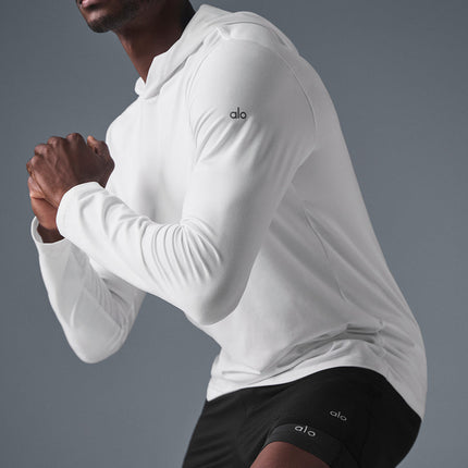 alo Men's Conquer Reform Long Sleeve With Hood - White